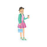 Girl In Pink Skirt , Turquoise Jacket And Hat