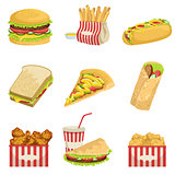 Fast Food Menu Items Realistic Detailed Illustrations