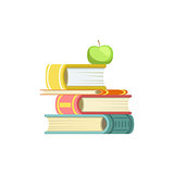 Pile Of Thick Books With An Apple On Top