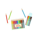 Packs Of Crayons And Colorful Pencils