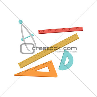 Set Of Geometry Rulers And Compasses