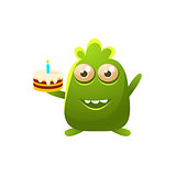 Green Toy Monster With Birthday Cake