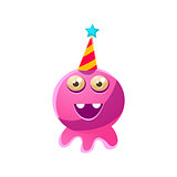 Pink Round Toy Monster In Party Hat