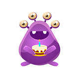 Purple Toy Monster With Birthday Cake
