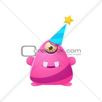 Pink One-Eyed Toy Monster In Party Hat