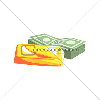 Golden Bar And Pack Of Dollars