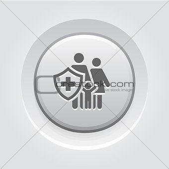 Family Insurance Icon. Grey Button Design.