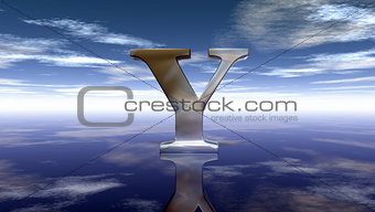 metal uppercase letter y under cloudy sky - 3d rendering