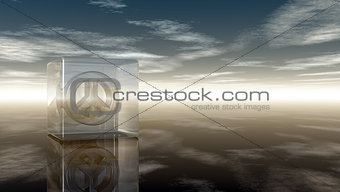 pacific symbol in glass cube under cloudy sky - 3d rendering
