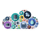Icons for technology and devices arranged in cloud shape