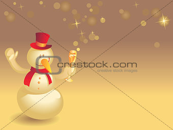 Snowman with wineglass on gold