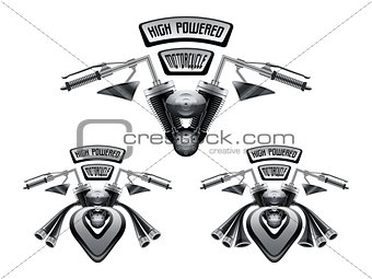 Gigantic motorcycle performance concept. 3d vector illustration.