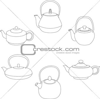 Vector illustration of set teapot silhouette