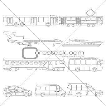 Vector set illustration of line public transport