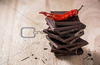 Chili on the stack of chocolate bars
