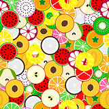 Bright fruit seamless background. Tropical mix.