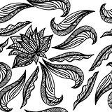 Black white seamless pattern with lotus. Boho Style Elements. Vector Drawing. 