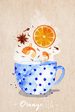 Teacup orange tea kraft