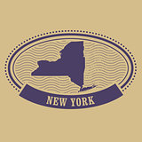 Oval stamp with New York state map contour
