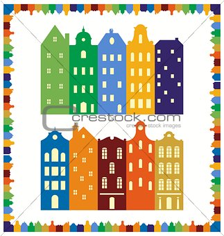 European cityscape. Skyline. Frame of silhouettes of traditional Dutch houses