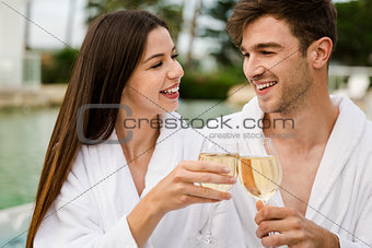 Young couple tasting wine