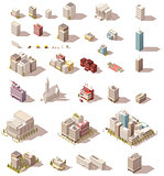 Vector isometric low poly buildings set