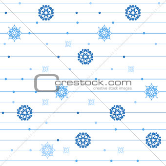 Vector seamless pattern with stripes, snowflakes