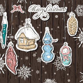 Poster with vintage Christmas decorations