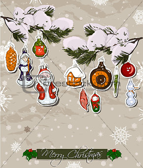 Poster with vintage Christmas decorations.