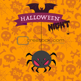 Big scary spider on happy Halloween card