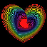 Red heart into the lot of spectrum color heart shapes