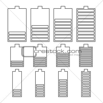 Set of linear battery icons, vector illustration.