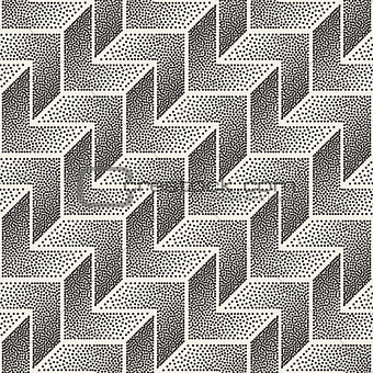 Vector Seamless Black and White Stippling Chevron Shapes Pattern