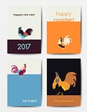 Set of new year postcards with roosters
