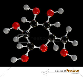 Illustration of Fructose Molecule isolated black background