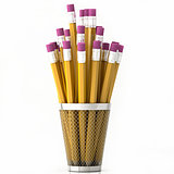 orange pencils in basket isolated on white background