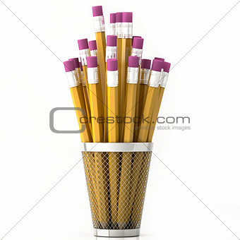 orange pencils in basket isolated on white background