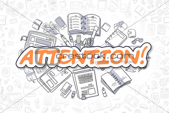 Attention - Doodle Orange Inscription. Business Concept.