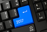 Blue 2017 Button on Keyboard. 3D.