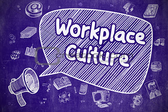 Workplace Culture - Cartoon Illustration on Blue Chalkboard.
