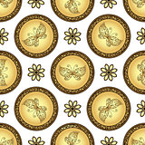 Gold and browne seamless pattern with gradient vintage circles