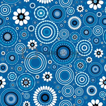 Seamless pattern with stylized flowers over blue background