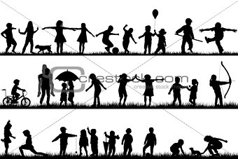 Set of children silhouettes playing outdoor