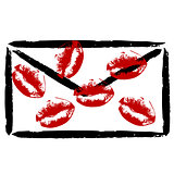 Stylized envelope with lipstick kisses