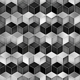 Vector Seamless Greyscale Gradient Cube Shape Rhombus Grid Geometric Pattern