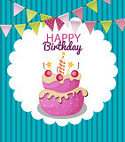 Color Glossy Happy Birthday Flags and Cake Banner Background Vec