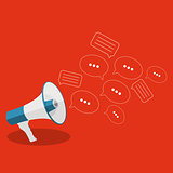 Social Media Flat Concept with Megaphone and Speech Bubles Messa