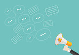 Social Media Flat Concept with Megaphone and Speech Bubles Messa