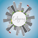 Calgary Skyline with Gray Buildings, Blue Sky and Copy Space. 
