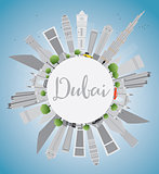 Dubai City Skyline with Gray Skyscrapers, Blue Sky and Copy Spac